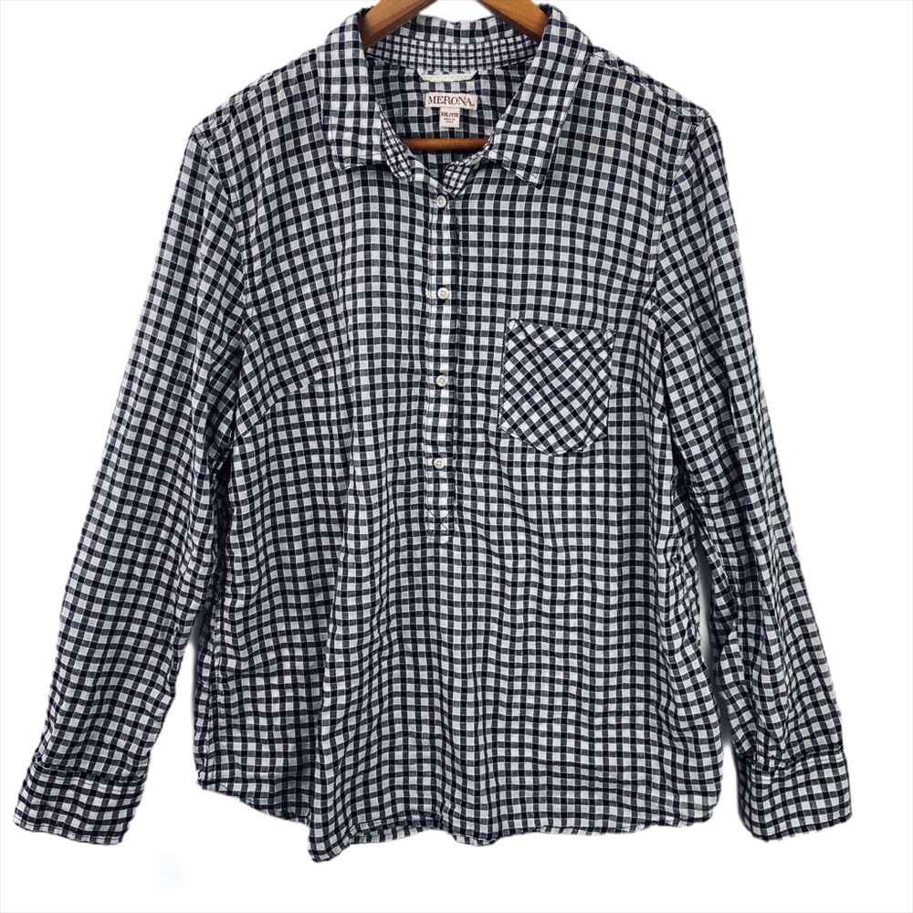 Merona Plus Size Gingham Navy Plaid Top Blouse